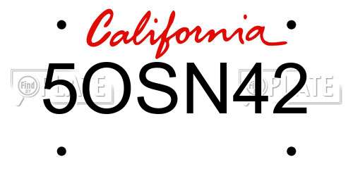 5OSN42 California License Plate