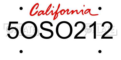 5OSO212 California License Plate