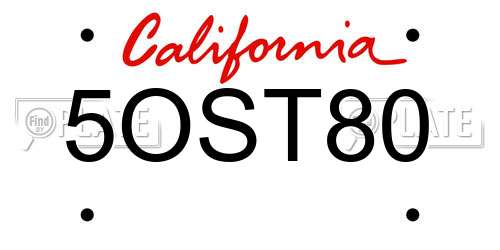 5OST80 California License Plate