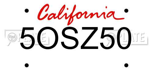 5OSZ50 California License Plate