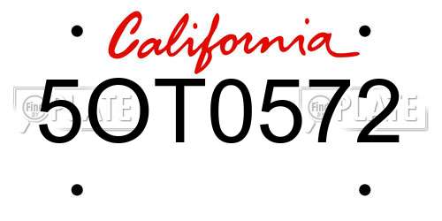 5OT0572 California License Plate