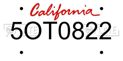 5OT0822 California License Plate