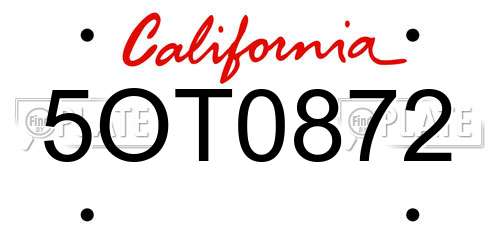 5OT0872 California License Plate