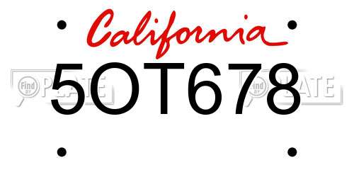 5OT678 California License Plate