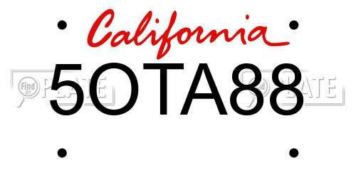 5OTA88 California License Plate