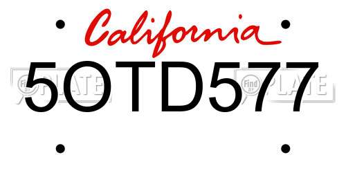 5OTD577 California License Plate