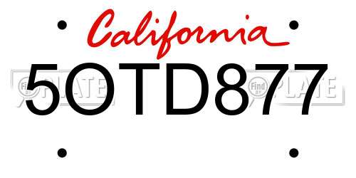 5OTD877 California License Plate