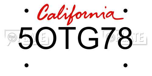5OTG78 California License Plate