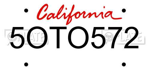 5OTO572 California License Plate
