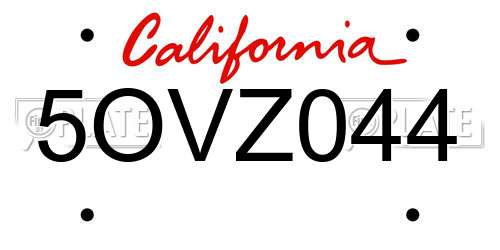 5OVZ044 California License Plate