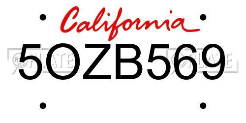 5OZB569 California License Plate