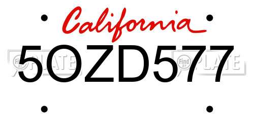 5OZD577 California License Plate