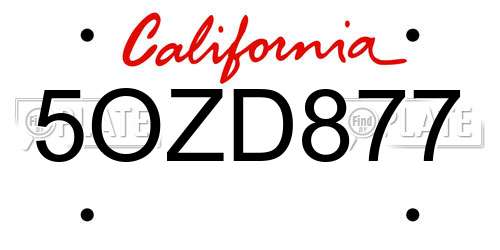 5OZD877 California License Plate