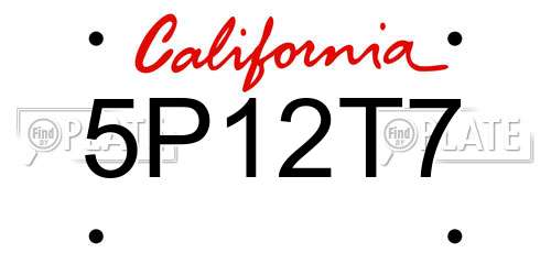 5P12T7 California License Plate