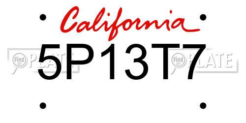 5P13T7 California License Plate