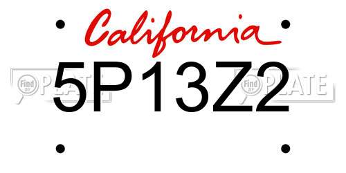 5P13Z2 California License Plate