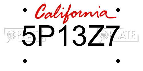 5P13Z7 California License Plate