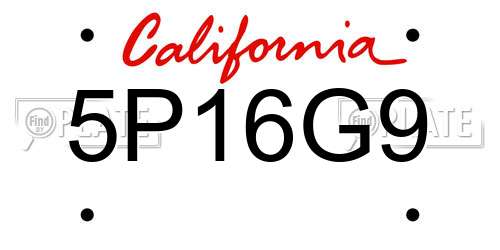 5P16G9 California License Plate
