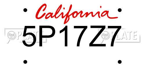 5P17Z7 California License Plate