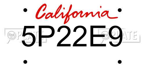 5P22E9 California License Plate