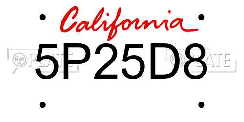5P25D8 California License Plate