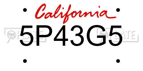 5P43G5 California License Plate
