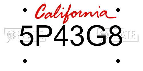5P43G8 California License Plate