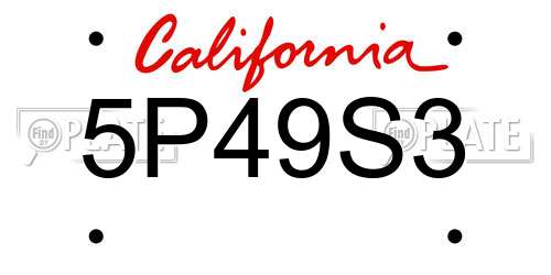 5P49S3 California License Plate