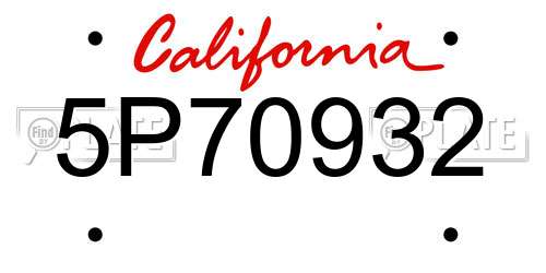 5P70932 California License Plate