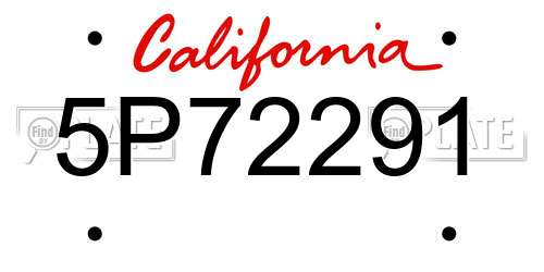 5P72291 California License Plate