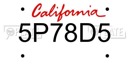 5P78D5 California License Plate