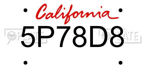 5P78D8 California License Plate