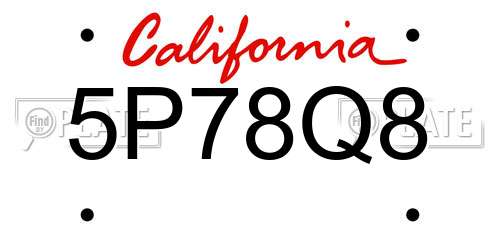 5P78Q8 California License Plate