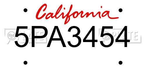 5PA3454 California License Plate