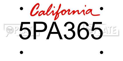 5PA365 California License Plate