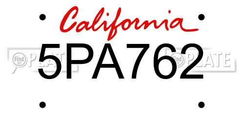 5PA762 California License Plate