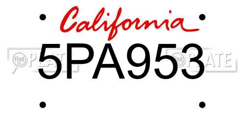 5PA953 California License Plate