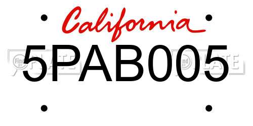 5PAB005 California License Plate