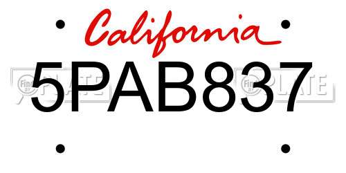 5PAB837 California License Plate