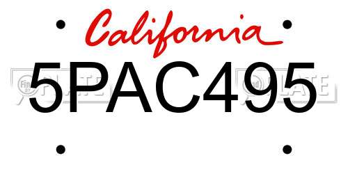 5PAC495 California License Plate