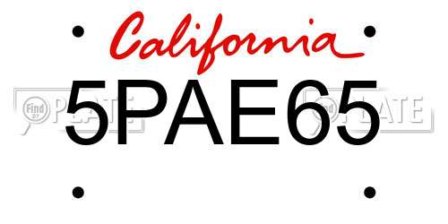 5PAE65 California License Plate