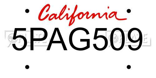 5PAG509 California License Plate