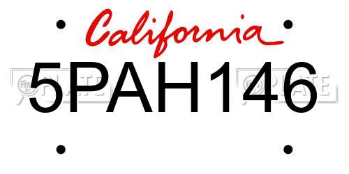 5PAH146 California License Plate