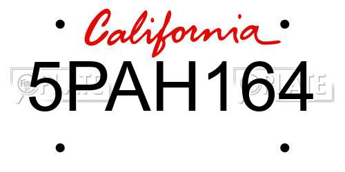 5PAH164 California License Plate