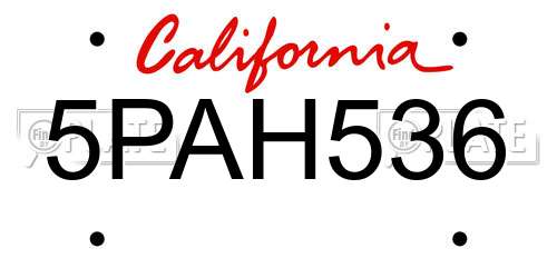 5PAH536 California License Plate