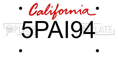 5PAI94 California License Plate