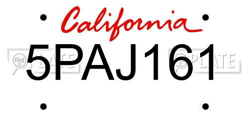 5PAJ161 California License Plate