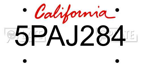 5PAJ284 California License Plate