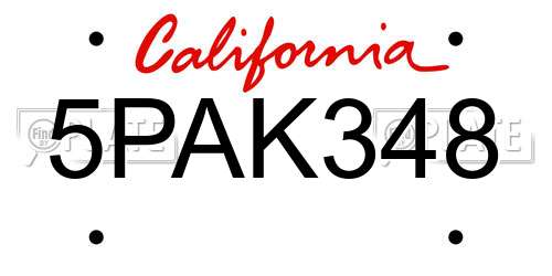 5PAK348 California License Plate