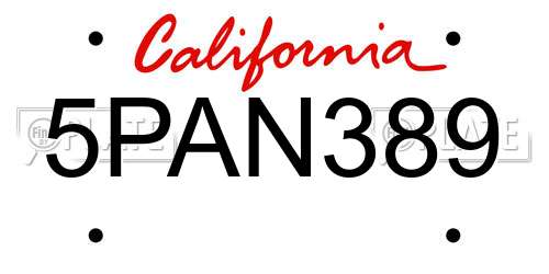 5PAN389 California License Plate